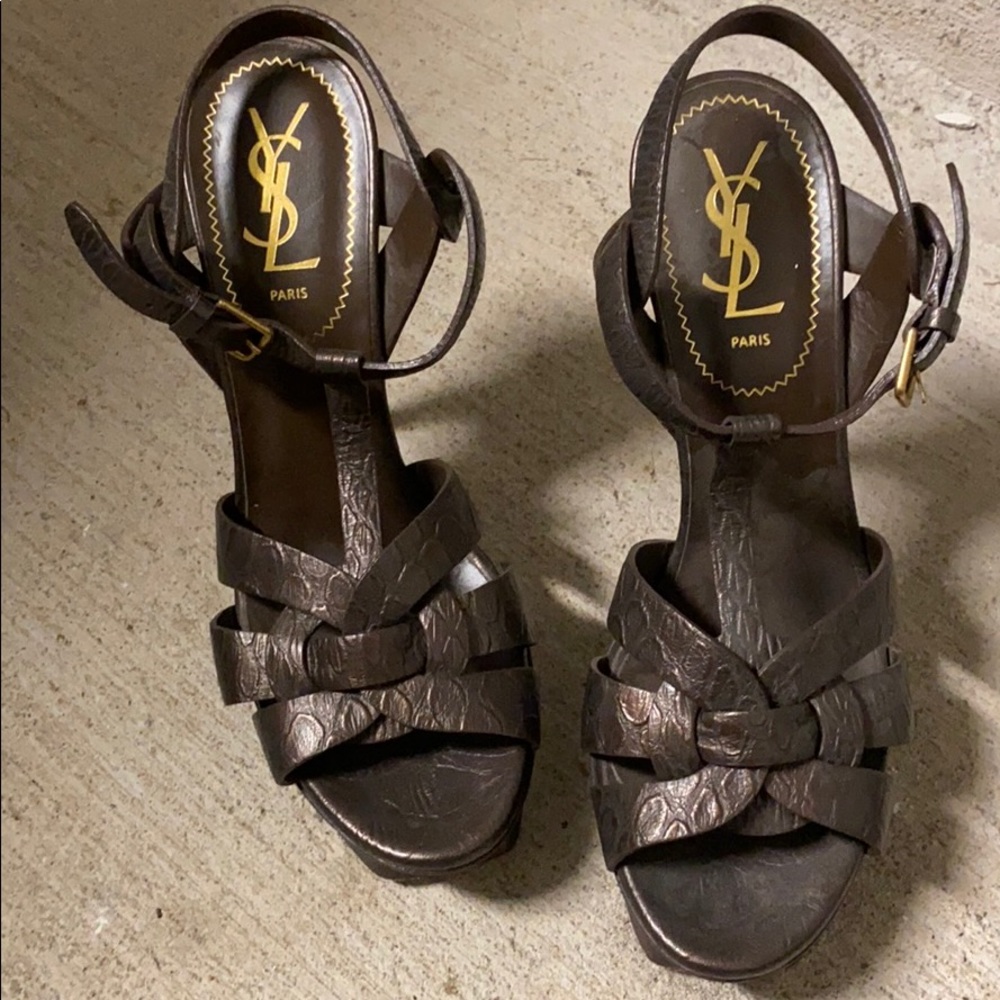 YSL - Tribute T-Strap Platform Sandal Brownish 38